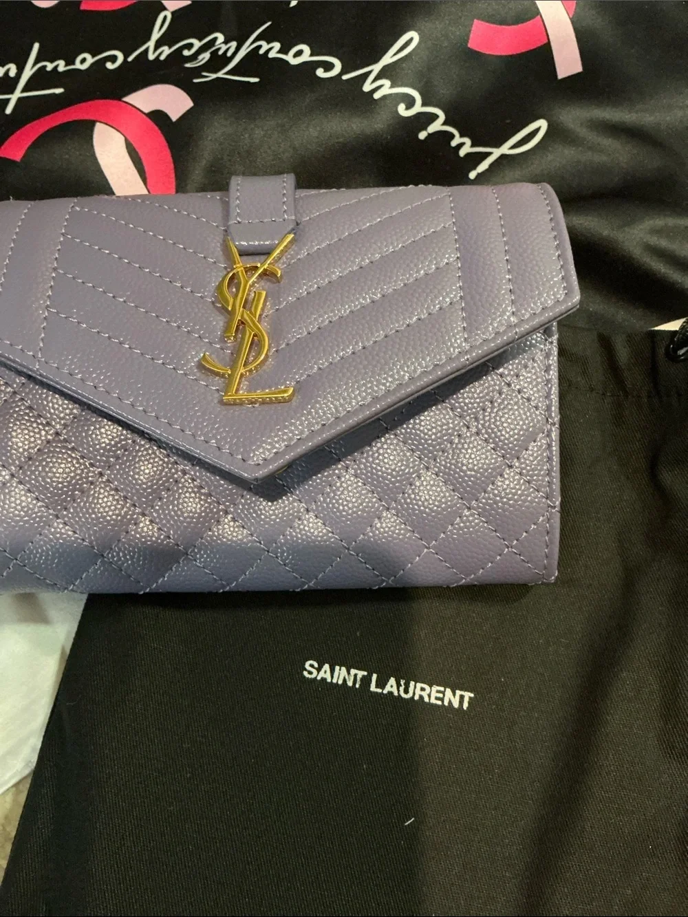 Authentic YSL purple wallet with gold colored hardware. - Picture 5 of 8